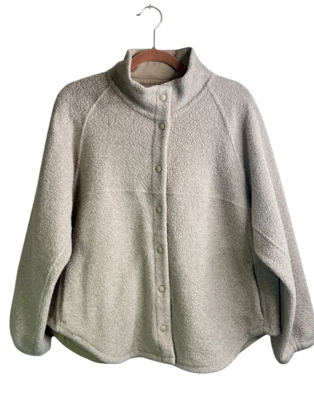 Outdoor Voices MegaFleece Snap Wool Blend Shacket Jacket Tan Cream Medium M - Picture 2 of 12